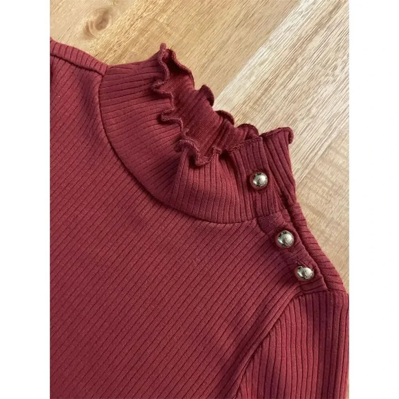 Janie and Jack Girls 2T Red Ribbed Ruffle Trim Turtleneck Sweater - Picture 2 of 6